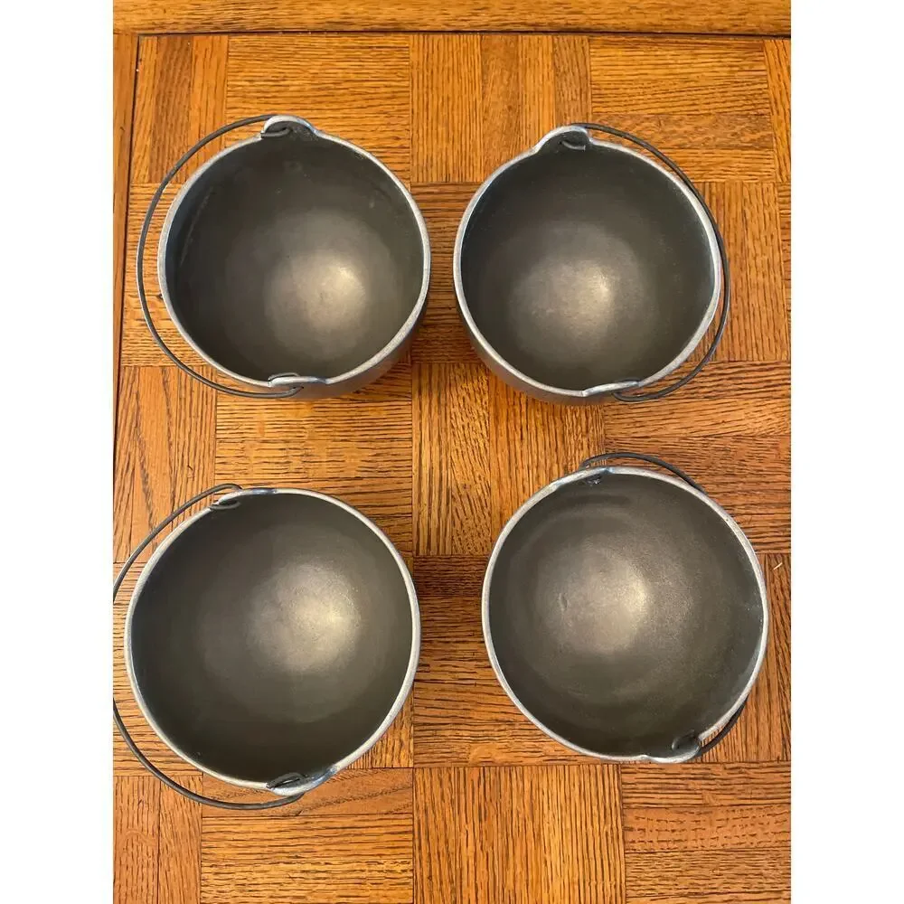 Set of 4 Antique Carson Pewter cauldrons